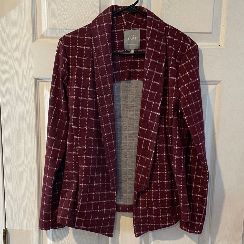 Lemon Tart Size Small Women's Wine Checkered Blazer